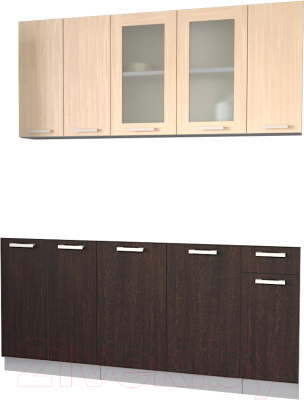 Кухонный гарнитур Интерлиния Мила 17-60 без столешницы (дуб молочный/дуб венге) - фото