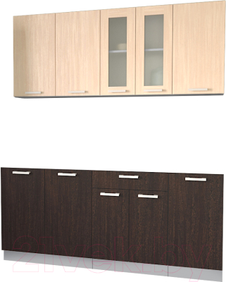 Кухонный гарнитур Интерлиния Мила 18 без столешницы (дуб молочный/дуб венге) - фото