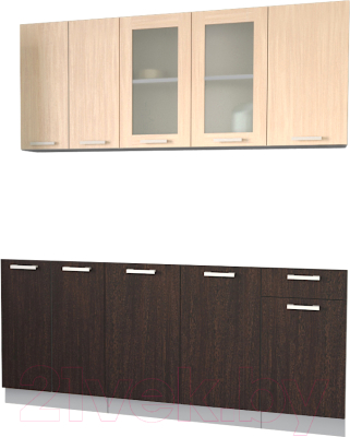 Кухонный гарнитур Интерлиния Мила 18-60 без столешницы (дуб молочный/дуб венге) - фото