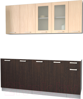 Кухонный гарнитур Интерлиния Мила 19 без столешницы (дуб молочный/дуб венге) - фото