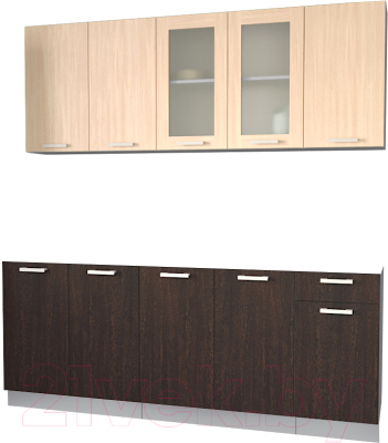 Кухонный гарнитур Интерлиния Мила 20 без столешницы (дуб молочный/дуб венге) - фото