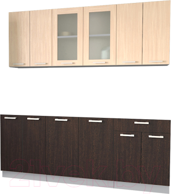 Кухонный гарнитур Интерлиния Мила 20-60 без столешницы (дуб молочный/дуб венге) - фото