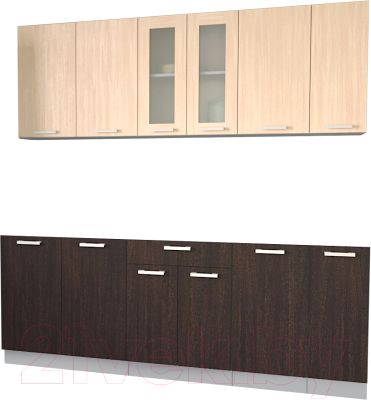 Кухонный гарнитур Интерлиния Мила 21 без столешницы (дуб молочный/дуб венге) - фото