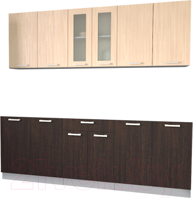 Кухонный гарнитур Интерлиния Мила 22 без столешницы (дуб молочный/дуб венге) - фото