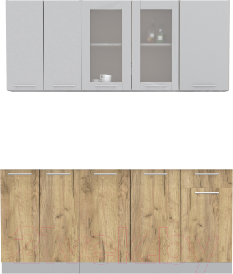 Кухонный гарнитур Интерлиния Мила 18-60 без столешницы (серебристый/дуб золотой) - фото