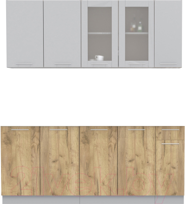 Кухонный гарнитур Интерлиния Мила 19 без столешницы (серебристый/дуб золотой) - фото