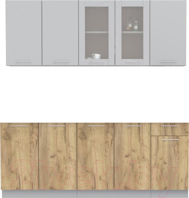 Кухонный гарнитур Интерлиния Мила 20 без столешницы (серебристый/дуб золотой) - фото