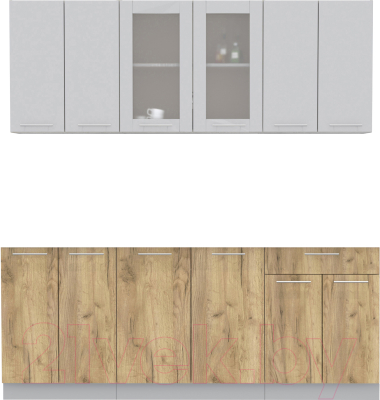 Кухонный гарнитур Интерлиния Мила 20-60 без столешницы (серебристый/дуб золотой) - фото