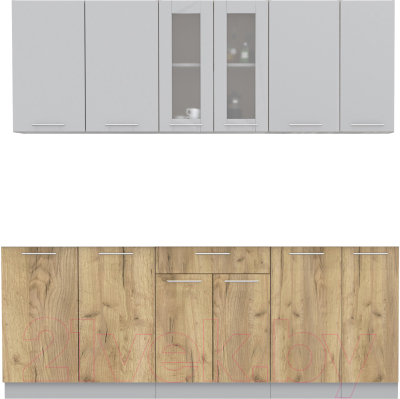 Кухонный гарнитур Интерлиния Мила 21 без столешницы (серебристый/дуб золотой) - фото