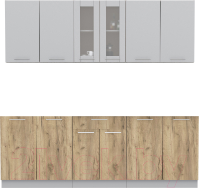 Кухонный гарнитур Интерлиния Мила 22 без столешницы (серебристый/дуб золотой) - фото