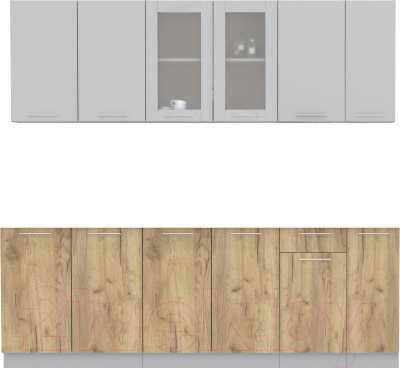 Кухонный гарнитур Интерлиния Мила 23 без столешницы (серебристый/дуб золотой) - фото
