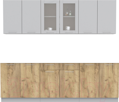 Кухонный гарнитур Интерлиния Мила 24 без столешницы (серебристый/дуб золотой) - фото