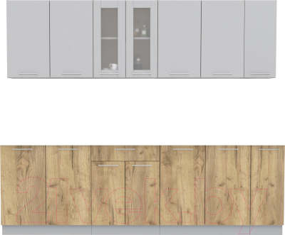 Кухонный гарнитур Интерлиния Мила 25 без столешницы (серебристый/дуб золотой) - фото
