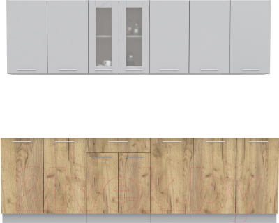 Кухонный гарнитур Интерлиния Мила 26 без столешницы (серебристый/дуб золотой) - фото