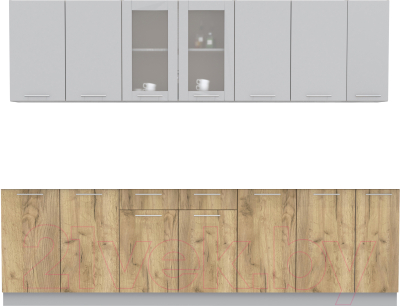 Кухонный гарнитур Интерлиния Мила 27 без столешницы (серебристый/дуб золотой) - фото