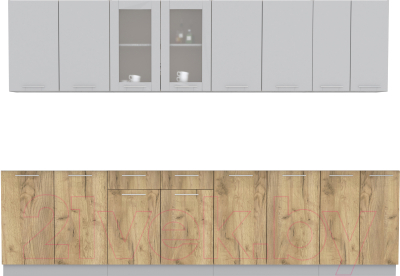 Кухонный гарнитур Интерлиния Мила 30 без столешницы (серебристый/дуб золотой) - фото