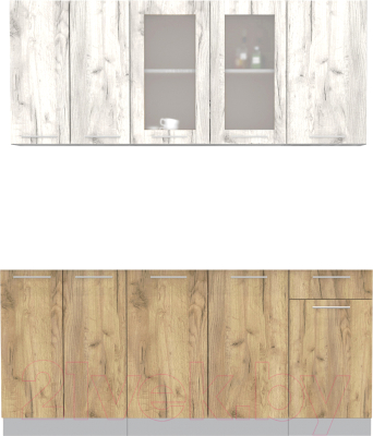 Кухонный гарнитур Интерлиния Мила 18-60 без столешницы (дуб белый/дуб золотой) - фото