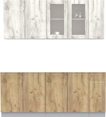 Кухонный гарнитур Интерлиния Мила 19 без столешницы (дуб белый/дуб золотой) - фото