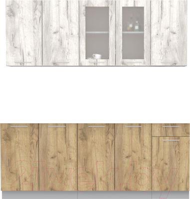 Кухонный гарнитур Интерлиния Мила 20 без столешницы (дуб белый/дуб золотой) - фото