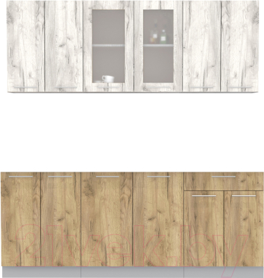 Кухонный гарнитур Интерлиния Мила 20-60 без столешницы (дуб белый/дуб золотой) - фото