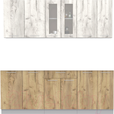 Кухонный гарнитур Интерлиния Мила 21 без столешницы (дуб белый/дуб золотой) - фото