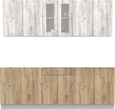 Кухонный гарнитур Интерлиния Мила 22 без столешницы (дуб белый/дуб золотой) - фото