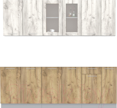 Кухонный гарнитур Интерлиния Мила 23 без столешницы (дуб белый/дуб золотой) - фото