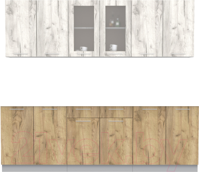 Кухонный гарнитур Интерлиния Мила 24 без столешницы (дуб белый/дуб золотой) - фото