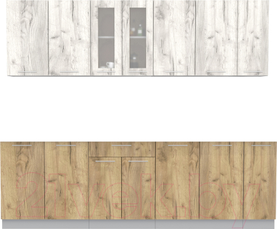 Кухонный гарнитур Интерлиния Мила 25 без столешницы (дуб белый/дуб золотой) - фото