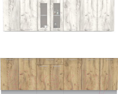 Кухонный гарнитур Интерлиния Мила 26 без столешницы (дуб белый/дуб золотой) - фото