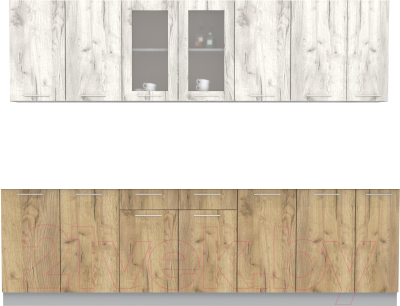 Кухонный гарнитур Интерлиния Мила 27 без столешницы (дуб белый/дуб золотой) - фото