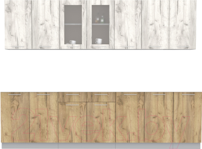 Кухонный гарнитур Интерлиния Мила 28 без столешницы (дуб белый/дуб золотой) - фото