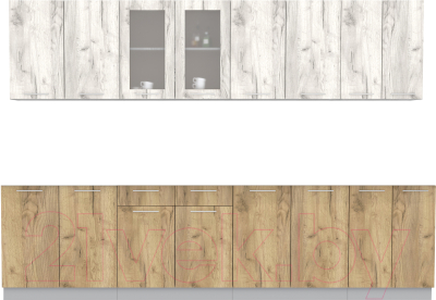 Кухонный гарнитур Интерлиния Мила 30 без столешницы (дуб белый/дуб золотой) - фото