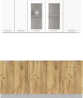 Кухонный гарнитур Интерлиния Мила 18-60 без столешницы (белый платинум/дуб золотой) - фото