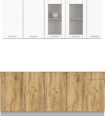 Кухонный гарнитур Интерлиния Мила 19 без столешницы (белый платинум/дуб золотой) - фото