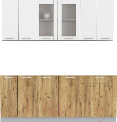 Кухонный гарнитур Интерлиния Мила 20-60 без столешницы (белый платинум/дуб золотой) - фото