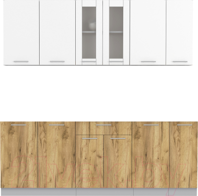 Кухонный гарнитур Интерлиния Мила 21 без столешницы (белый платинум/дуб золотой) - фото