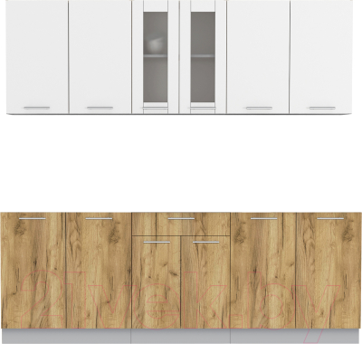 Кухонный гарнитур Интерлиния Мила 22 без столешницы (белый платинум/дуб золотой) - фото