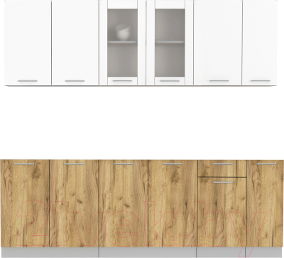 Кухонный гарнитур Интерлиния Мила 23 без столешницы (белый платинум/дуб золотой) - фото