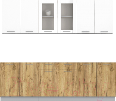 Кухонный гарнитур Интерлиния Мила 24 без столешницы (белый платинум/дуб золотой) - фото