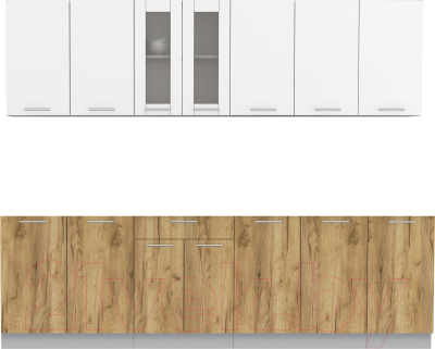 Кухонный гарнитур Интерлиния Мила 26 без столешницы (белый платинум/дуб золотой) - фото