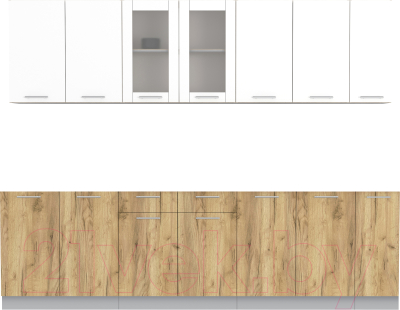 Кухонный гарнитур Интерлиния Мила 27 без столешницы (белый платинум/дуб золотой) - фото