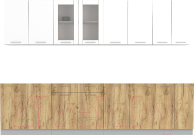 Кухонный гарнитур Интерлиния Мила 30 без столешницы (белый платинум/дуб золотой) - фото