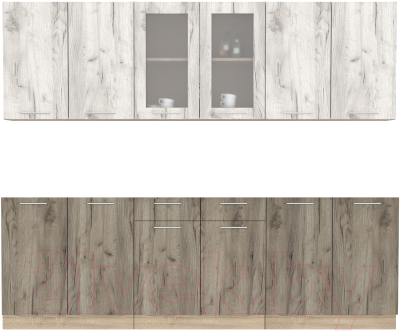 Кухонный гарнитур Интерлиния Мила 24 без столешницы (дуб белый/дуб серый) - фото