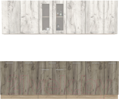 Кухонный гарнитур Интерлиния Мила 25 без столешницы (дуб белый/дуб серый) - фото