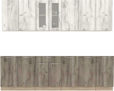 Кухонный гарнитур Интерлиния Мила 26 без столешницы (дуб белый/дуб серый) - фото