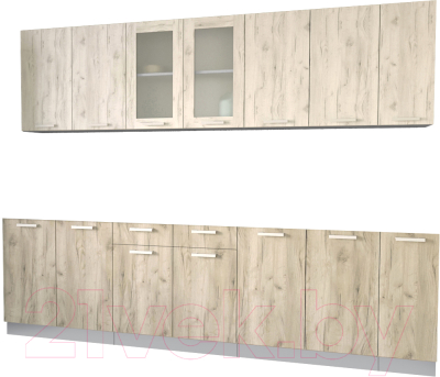 Кухонный гарнитур Интерлиния Мила 27 без столешницы (дуб белый/дуб серый) - фото