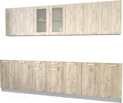 Кухонный гарнитур Интерлиния Мила 28 без столешницы (дуб белый/дуб серый) - фото