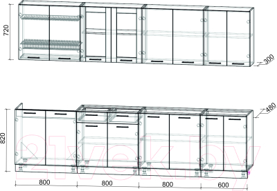 Кухонный гарнитур Интерлиния Мила 30 без столешницы (дуб белый/дуб серый)