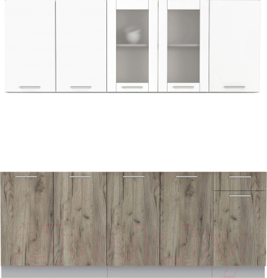 Кухонный гарнитур Интерлиния Мила 20 без столешницы (белый платинум/дуб серый) - фото